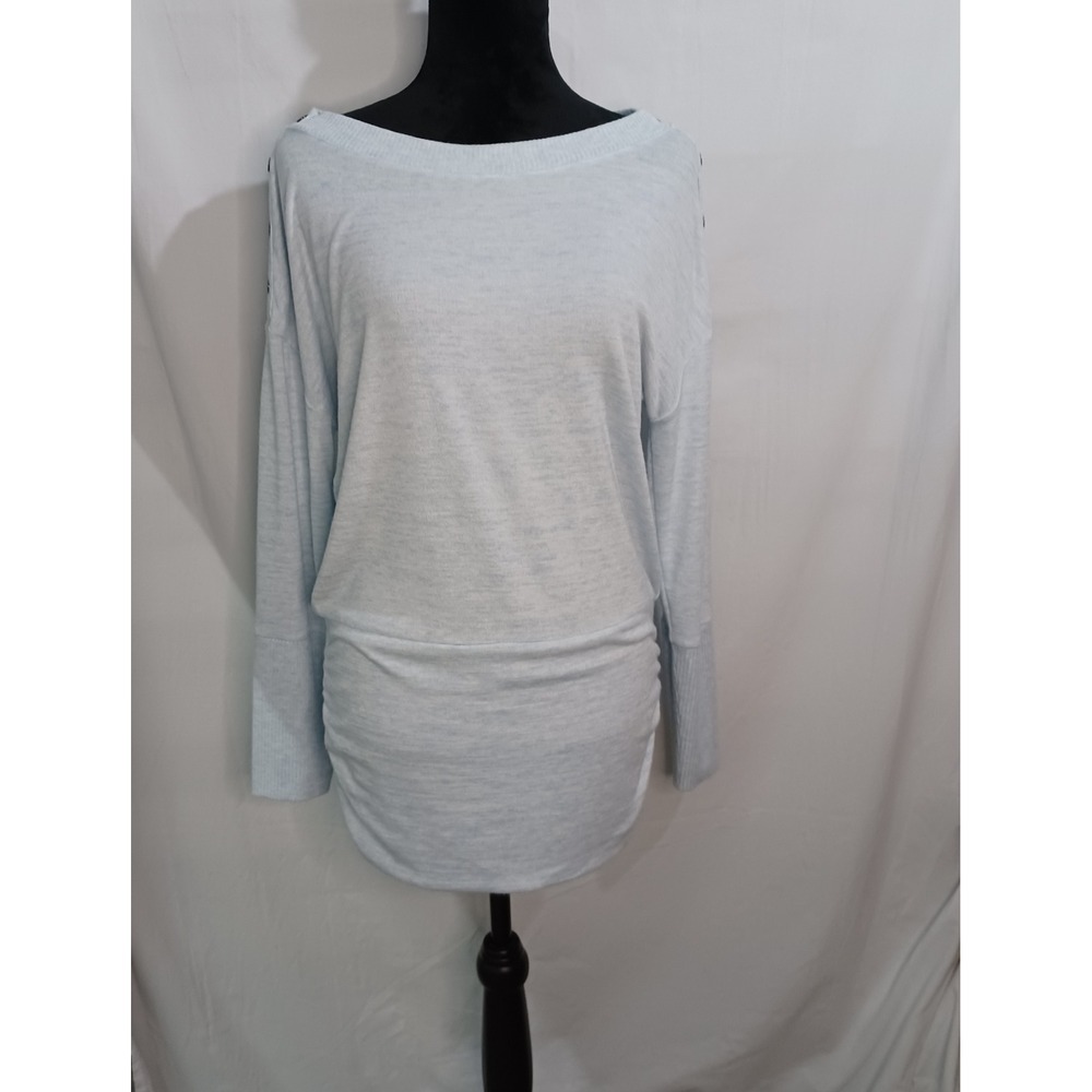 Women's WHBM Blue Lightweight Long Sleeve Tunic w Button Shoulder Size Small